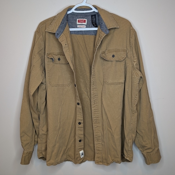 Wrangler Flex For Comfort Camel Button Down Work Shirt Mens Large - Picture 2 of 9